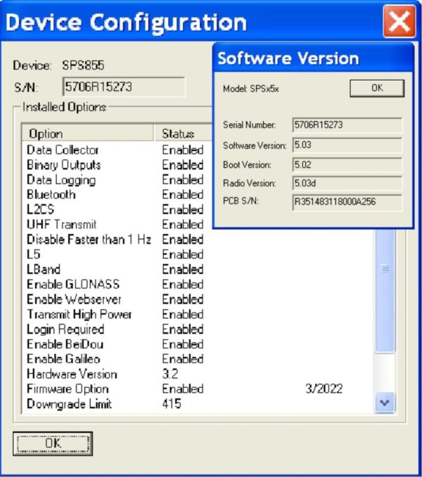 TrimbleSPS855-Software-Version